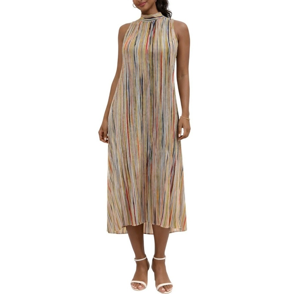 Jealous Tomato Striped Mock Neck Maxi Dress Women Size M Sleeveless Flowy